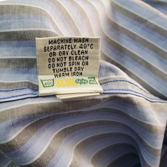 Bugatchi Uomo Mens XL Blue Black Striped Shaped Fit Long Sleeve Button-Up Shirt - Picture 9 of 10